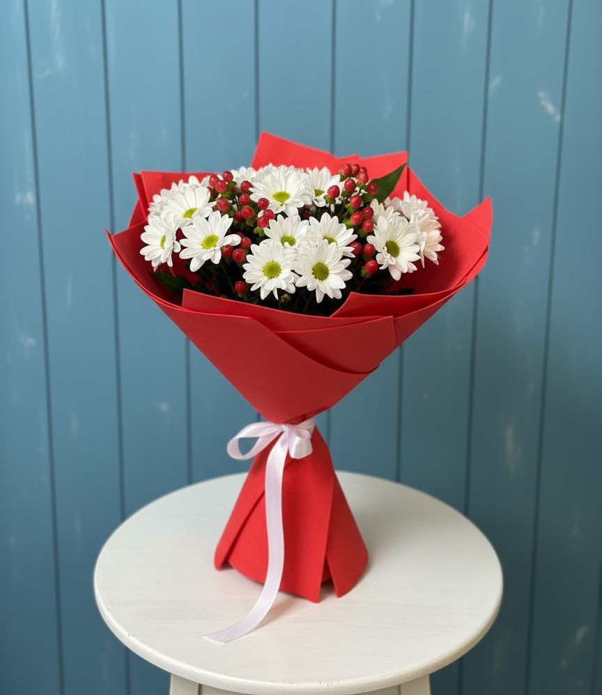 Букет ягоды на снегу в Братовщине Букет цветов из: Хризантемы в Братовщине