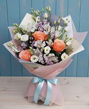 Букет Утренняя свежесть в Братовщине Букет цветов из: Лизиантусы, Розы, Альстромерии и Гипсофила в Братовщине