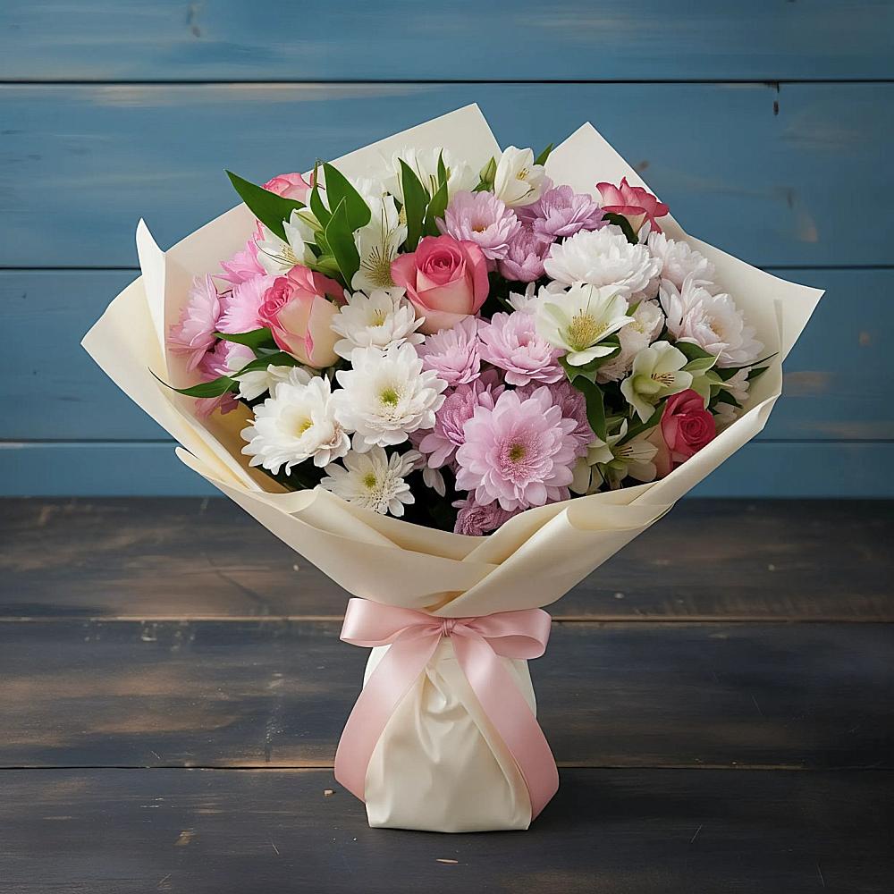 Букет цветов из: Хризантемы, Альстромерии и Розы в Братовщине